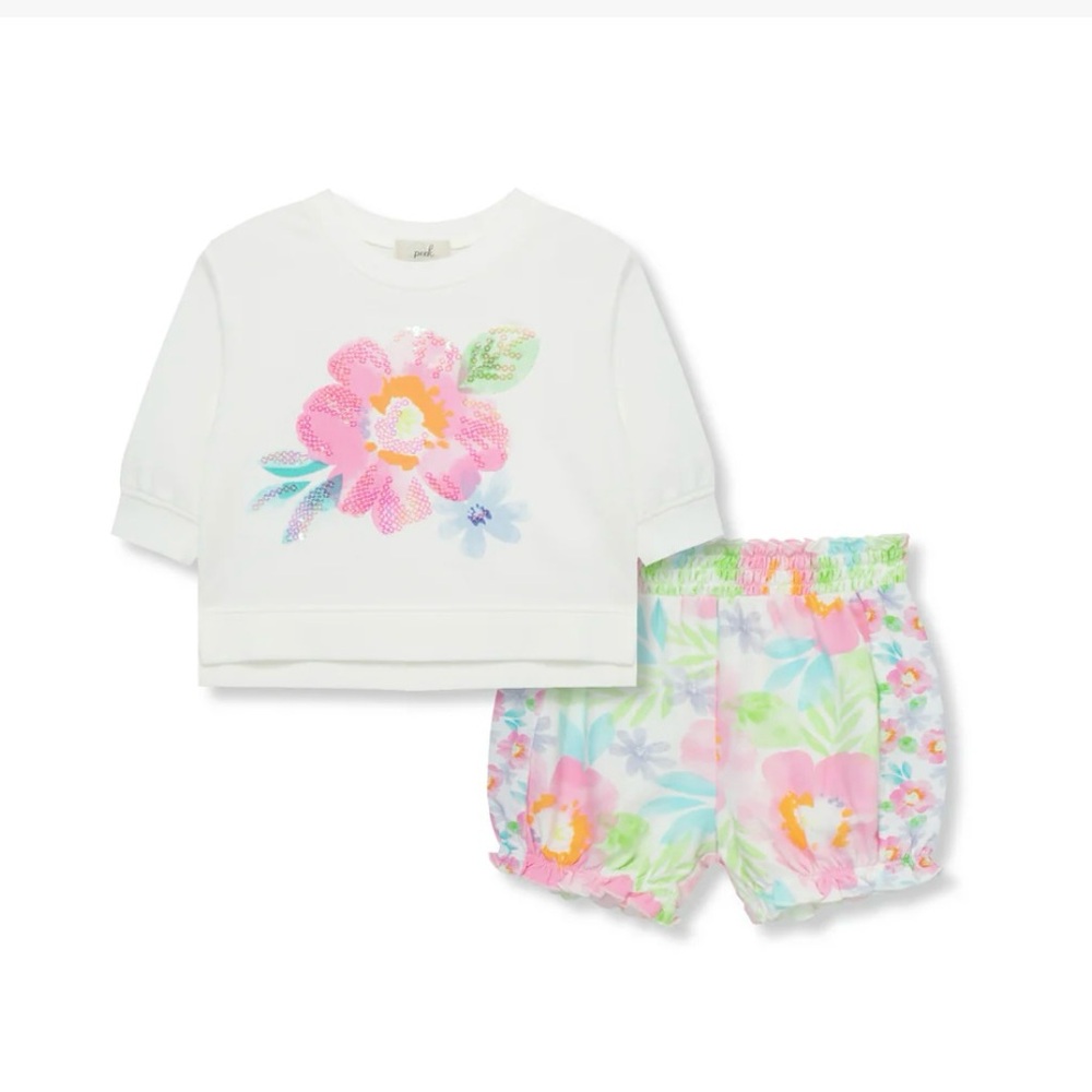 Peek Watercolor Floral Flowers Print Baby Girl 2 Piece Set Size 12-18 months